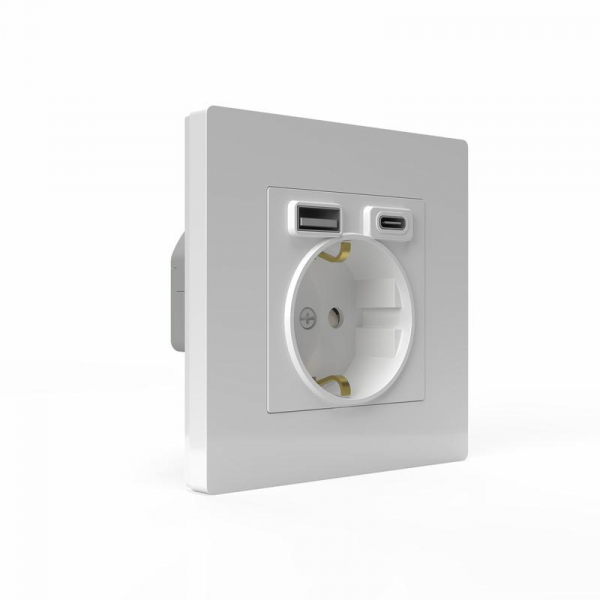 Розетка 1-м СП Pixel IP20 с заземл. с 2-мя заряд. устр. USB тип A+C механизм бел. TOKOV ELECTRIC TKE-PX-R1U2AC-C01 ТехноИмпульс