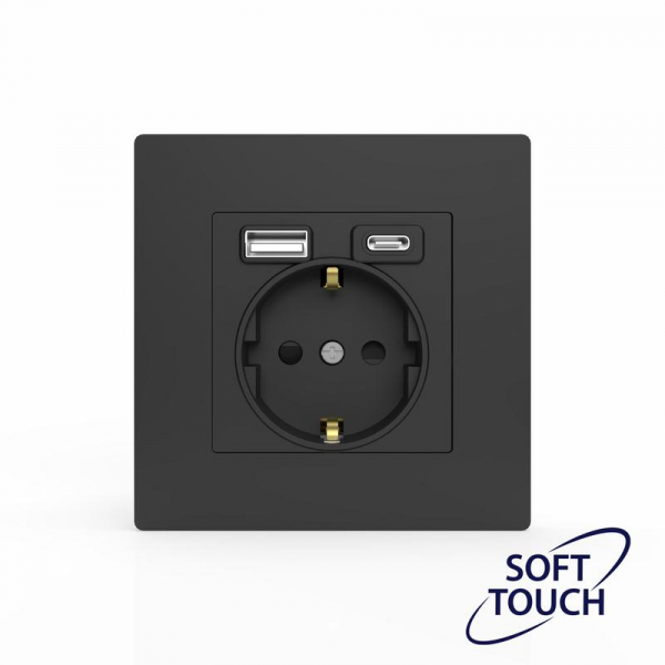 Розетка 1-м СП Pixel IP20 с заземл. с 2-мя заряд. устр. USB тип A+C механизм карбон TOKOV ELECTRIC TKE-PX-R1U2AC-C14 ТехноИмпульс