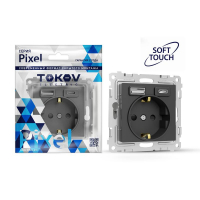 Розетка 1-м СП Pixel IP20 с заземл. с 2-мя заряд. устр. USB тип A+C механизм карбон TOKOV ELECTRIC TKE-PX-R1U2AC-C14 ТехноИмпульс