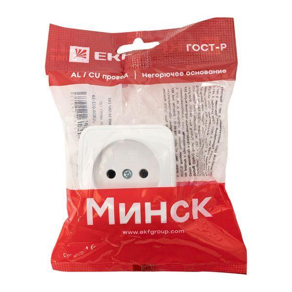 Розетка 1-м ОП Минск 10А IP20 без заземл. бел. Basic EKF EGR10-022-10 ТехноИмпульс