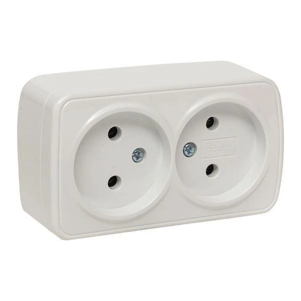 Розетка 2-м ОП Минск 10А IP20 без заземл. бел. Basic EKF EGR10-102-10 ТехноИмпульс