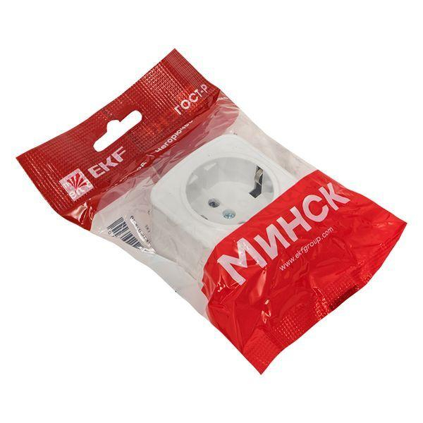 Розетка 1-м ОП Минск 16А IP20 с заземл. бел. Basic EKF EGR16-028-10 ТехноИмпульс