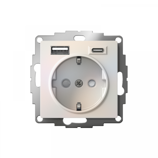 Розетка AtlasDesign 16А с 2-мя заряд. устройствами USB тип A+C 5В/2.4А 2х5В/1.2А механизм жемчуж. SE ATN000432 ТехноИмпульс