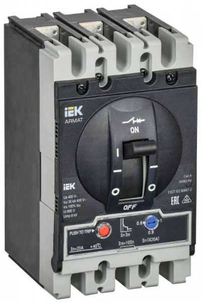 Выключатель автоматический в литом корпусе 3п S 35кА 20А расцепитель термомагнитный регулируемый ARMAT IEK AR-MCCB-3S-035-0020A-ATUC ТехноИмпульс