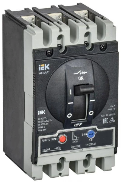 Выключатель автоматический в литом корпусе 3п S 35кА 20А расцепитель термомагнитный регулируемый ARMAT IEK AR-MCCB-3S-035-0020A-ATUC ТехноИмпульс