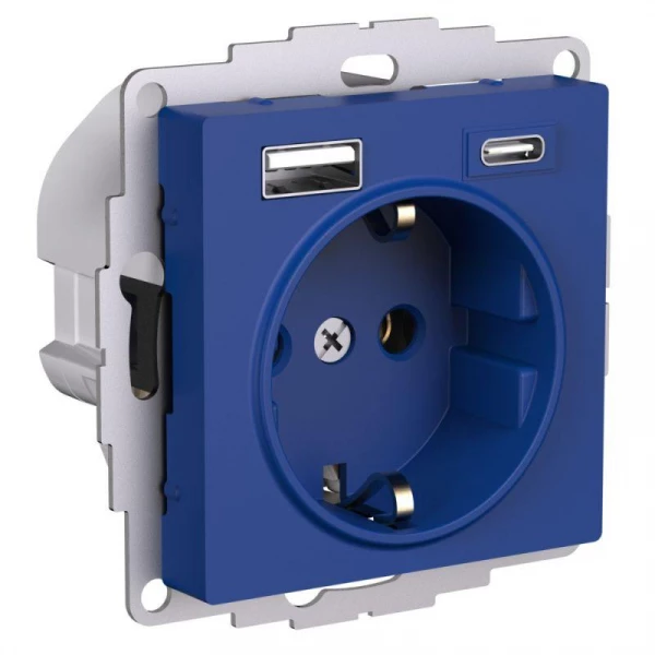 Розетка AtlasDesign 16А с 2-мя заряд. устройствами USB тип A+C 5В/2.4А/3.0А 2х5В/1.5А механизм аквамарин SE ATN001132 ТехноИмпульс