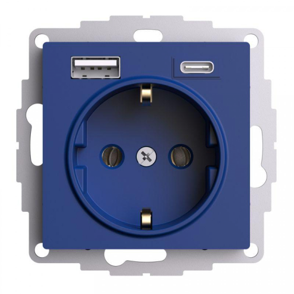 Розетка AtlasDesign 16А с 2-мя заряд. устройствами USB тип A+C 5В/2.4А/3.0А 2х5В/1.5А механизм аквамарин SE ATN001132 ТехноИмпульс