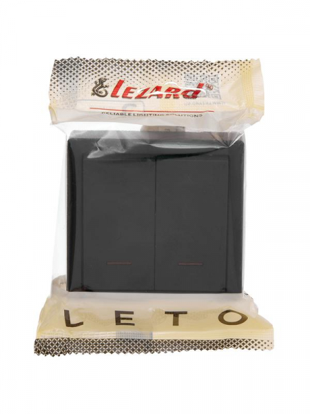 Выключатель 2-кл. ОП LETO с индикацией черн. бархат LEZARD 752-4200-112 ТехноИмпульс