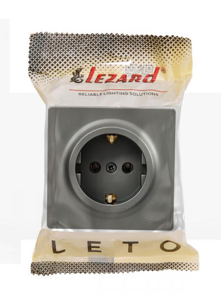 Розетка 1-м ОП LETO с заземл. ПБТ платина LEZARD 752-3500-122B ТехноИмпульс