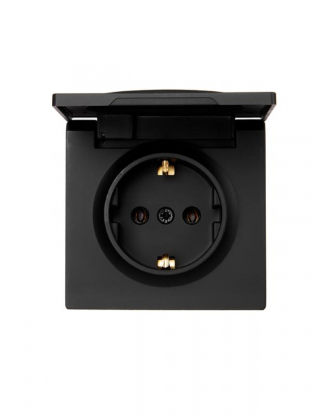 Розетка 1-м ОП LETO с заземл. с крышкой LETO ПБТ черн. бархат LEZARD 752-4200-123B ТехноИмпульс