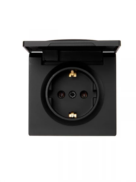Розетка 1-м ОП LETO с заземл. с крышкой LETO ПБТ черн. бархат LEZARD 752-4200-123B ТехноИмпульс