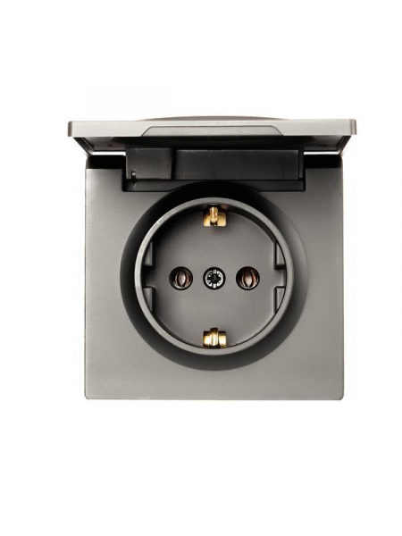 Розетка 1-м ОП LETO с заземл. с крышкой LETO ПБТ платина LEZARD 752-3500-123B ТехноИмпульс