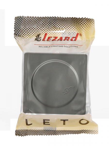 Розетка 1-м ОП LETO с заземл. с крышкой LETO ПБТ платина LEZARD 752-3500-123B ТехноИмпульс