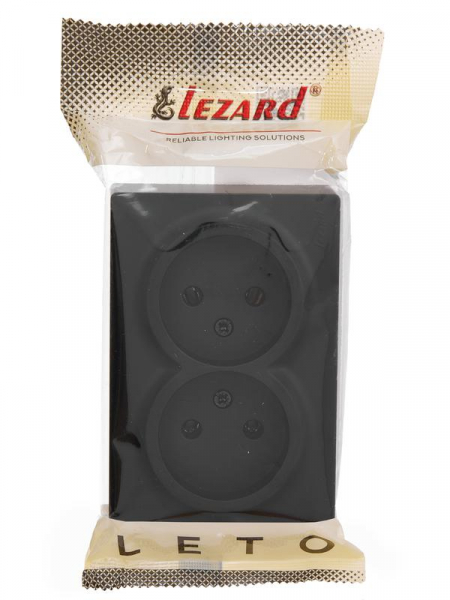 Розетка 2-м ОП LETO без заземл. закрытый корпус ПБТ черн. бархат LEZARD 752-4200-128B ТехноИмпульс
