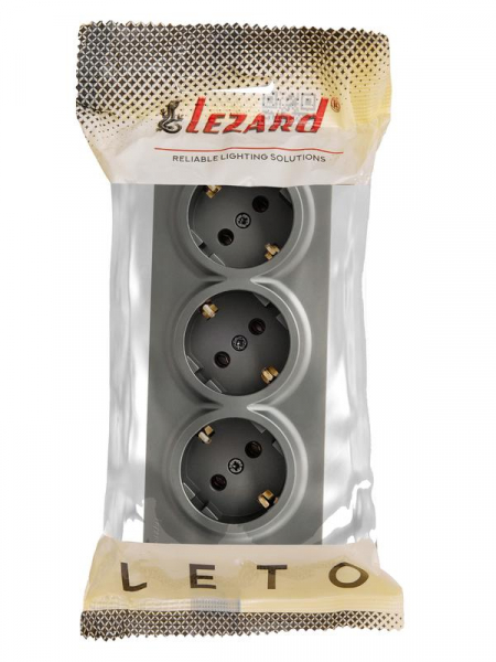 Розетка 3-м ОП LETO с заземл. закрытый корпус ПБТ платина LEZARD 752-3500-127BUP ТехноИмпульс