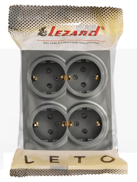 Розетка 4-м ОП LETO с заземл. закрытый корпус ПБТ платина LEZARD 752-3500-127BDP ТехноИмпульс