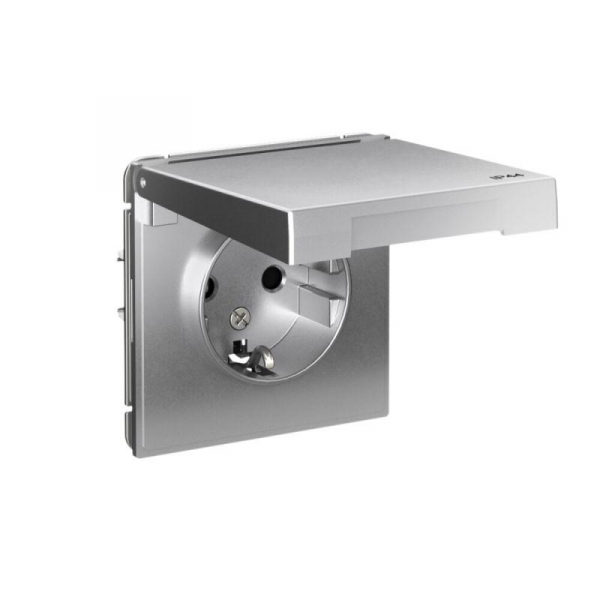 Розетка ArtGallery 16А IP44 с заземл. защ. шторки с крышкой механизм алюм. SE GAL440346 ТехноИмпульс