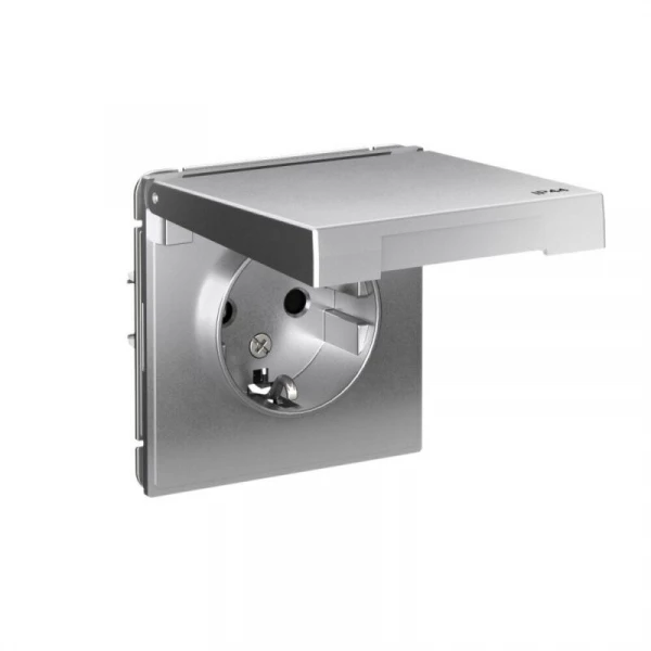 Розетка ArtGallery 16А IP44 с заземл. защ. шторки с крышкой механизм алюм. SE GAL440346 ТехноИмпульс