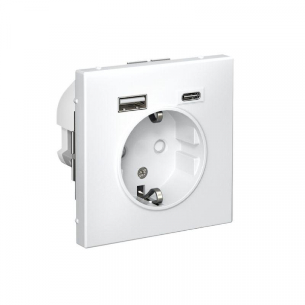 Розетка ArtGallery 16А с 2-мя заряд. устройствами USB A+C 5В/2.4А/3А 2х5В/1.5А механизм бел. SE GAL000132 ТехноИмпульс