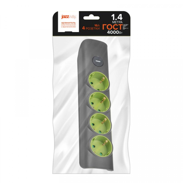 Удлинитель 4х1.4м с заземл. с выкл. сер. ET-04-140G JAZZway 5051850 ТехноИмпульс