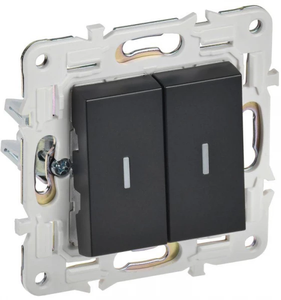 Выключатель проходной 2-кл. SKANDY 10А SK-V10Bl с индикацией черн. IEK SK-V22-1-10-K02 ТехноИмпульс