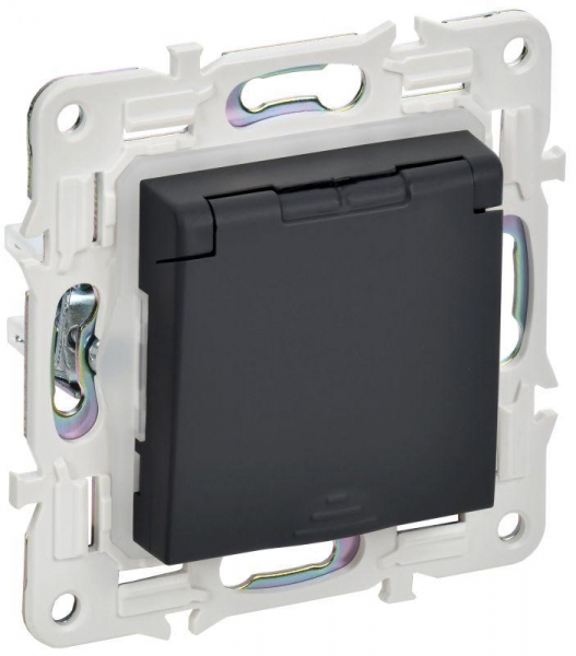 Розетка 1-м SKANDY 16А IP44 с заземл. защ. шторки с крышкой SK-R11G графит IEK SK-R16-16-44-K53 ТехноИмпульс