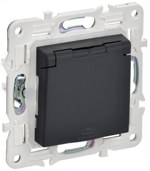 Розетка 1-м SKANDY 16А IP44 с заземл. защ. шторки с крышкой SK-R11G графит IEK SK-R16-16-44-K53 ТехноИмпульс