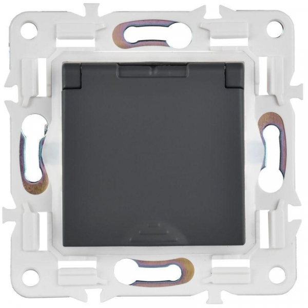 Розетка 1-м SKANDY 16А IP44 с заземл. защ. шторки с крышкой SK-R11G графит IEK SK-R16-16-44-K53 ТехноИмпульс