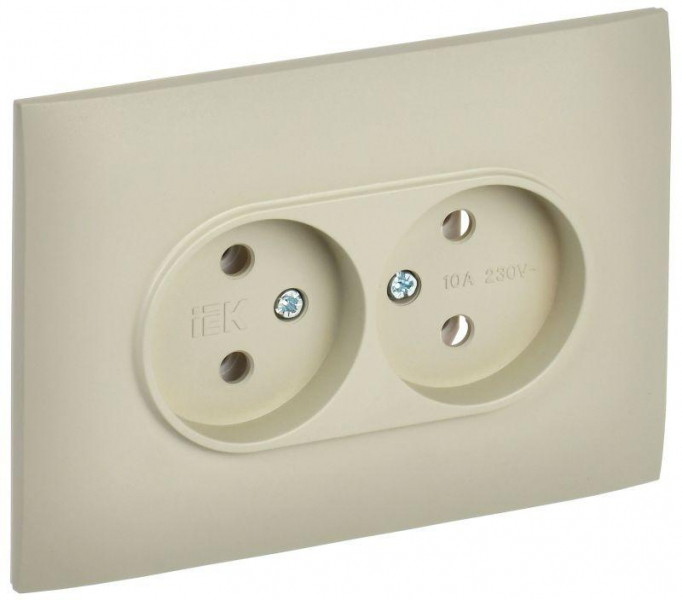 Розетка 2-м SKANDY 10А без заземл. без защ. шторок в сборе SK-R10B беж. IEK SK-R20-10-K10-F ТехноИмпульс