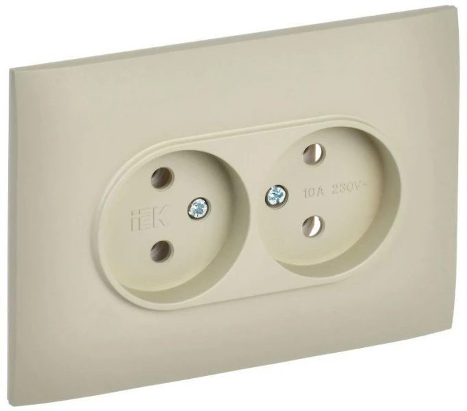 Розетка 2-м SKANDY 10А без заземл. без защ. шторок в сборе SK-R10B беж. IEK SK-R20-10-K10-F ТехноИмпульс