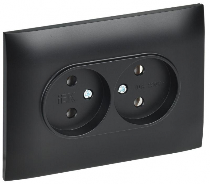 Розетка 2-м SKANDY 10А без заземл. без защ. шторок в сборе SK-R10Bl черн. IEK SK-R20-10-K02-F ТехноИмпульс