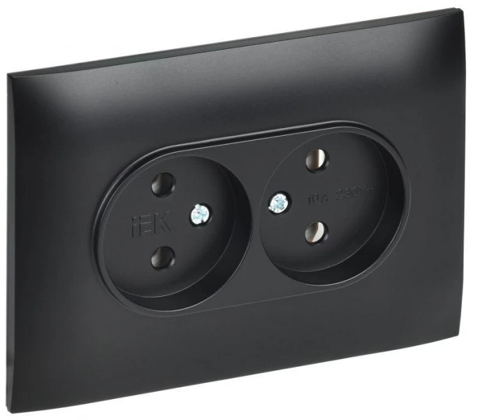 Розетка 2-м SKANDY 10А без заземл. без защ. шторок в сборе SK-R10Bl черн. IEK SK-R20-10-K02-F ТехноИмпульс