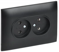 Розетка 2-м SKANDY 10А без заземл. без защ. шторок в сборе SK-R10Bl черн. IEK SK-R20-10-K02-F ТехноИмпульс