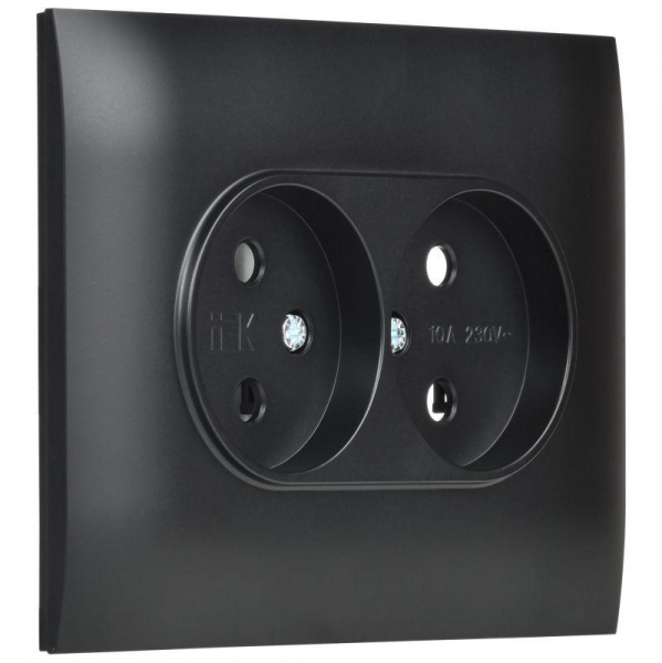Розетка 2-м SKANDY 10А без заземл. без защ. шторок в сборе SK-R10Bl черн. IEK SK-R20-10-K02-F ТехноИмпульс