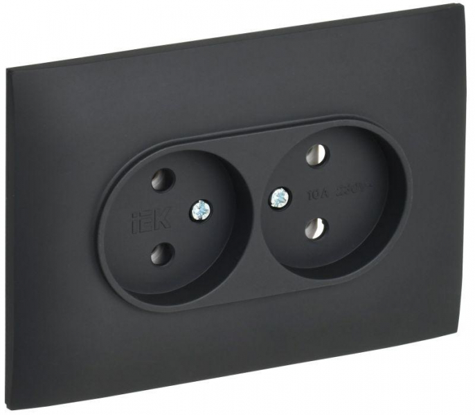 Розетка 2-м SKANDY 10А без заземл. без защ. шторок в сборе SK-R10G графит IEK SK-R20-10-K53-F ТехноИмпульс