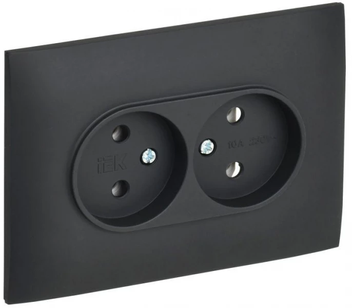Розетка 2-м SKANDY 10А без заземл. без защ. шторок в сборе SK-R10G графит IEK SK-R20-10-K53-F ТехноИмпульс