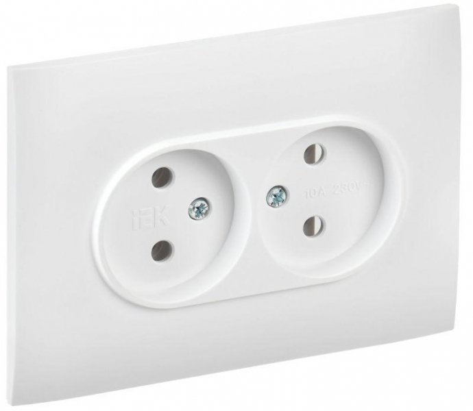Розетка 2-м SKANDY 10А без заземл. без защ. шторок в сборе SK-R10W арктич. бел. IEK SK-R20-10-K01-F ТехноИмпульс