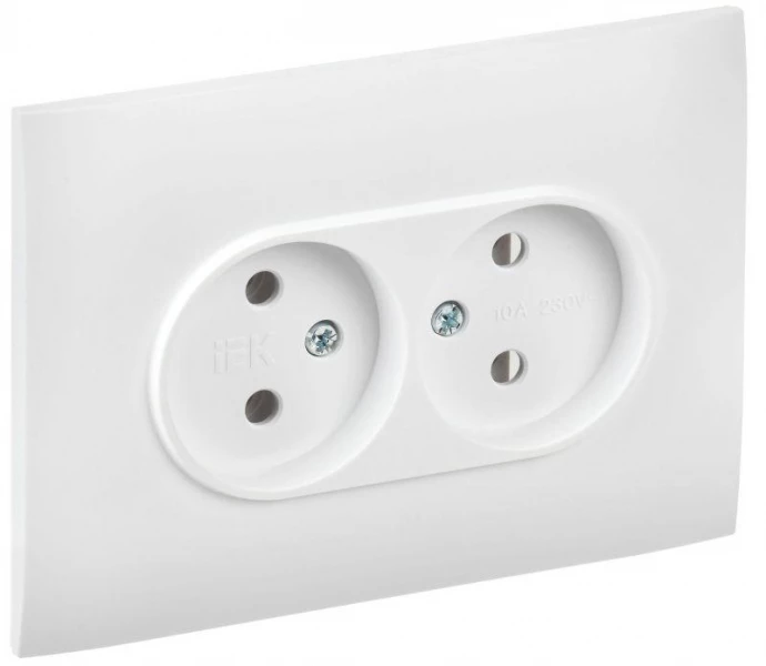 Розетка 2-м SKANDY 10А без заземл. без защ. шторок в сборе SK-R10W арктич. бел. IEK SK-R20-10-K01-F ТехноИмпульс