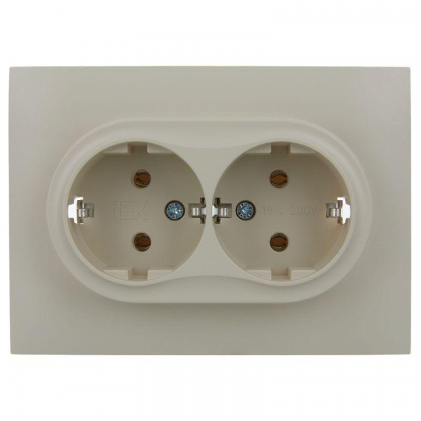 Розетка 2-м SKANDY 16А с заземл. без защ. шторок в сборе SK-R08B беж. IEK SK-R21-16-K10-F ТехноИмпульс