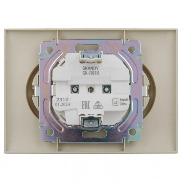 Розетка 2-м SKANDY 16А с заземл. без защ. шторок в сборе SK-R08B беж. IEK SK-R21-16-K10-F ТехноИмпульс