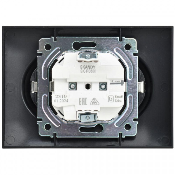 Розетка 2-м SKANDY 16А с заземл. без защ. шторок в сборе SK-R08Bl черн. IEK SK-R21-16-K02-F ТехноИмпульс