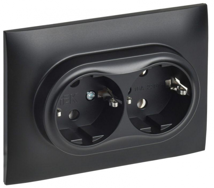 Розетка 2-м SKANDY 16А с заземл. без защ. шторок в сборе SK-R08Bl черн. IEK SK-R21-16-K02-F ТехноИмпульс