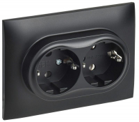 Розетка 2-м SKANDY 16А с заземл. без защ. шторок в сборе SK-R08Bl черн. IEK SK-R21-16-K02-F ТехноИмпульс