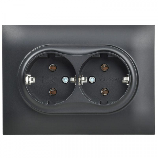 Розетка 2-м SKANDY 16А с заземл. без защ. шторок в сборе SK-R08Bl черн. IEK SK-R21-16-K02-F ТехноИмпульс