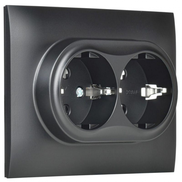 Розетка 2-м SKANDY 16А с заземл. без защ. шторок в сборе SK-R08Bl черн. IEK SK-R21-16-K02-F ТехноИмпульс