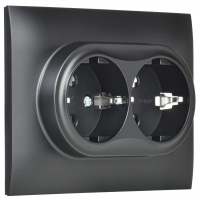 Розетка 2-м SKANDY 16А с заземл. без защ. шторок в сборе SK-R08Bl черн. IEK SK-R21-16-K02-F ТехноИмпульс