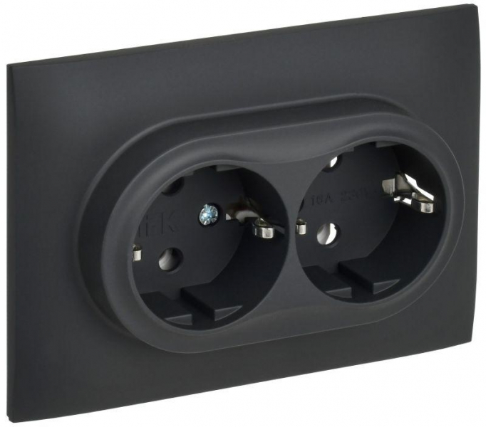 Розетка 2-м SKANDY 16А с заземл. без защ. шторок в сборе SK-R08G графит IEK SK-R21-16-K53-F ТехноИмпульс