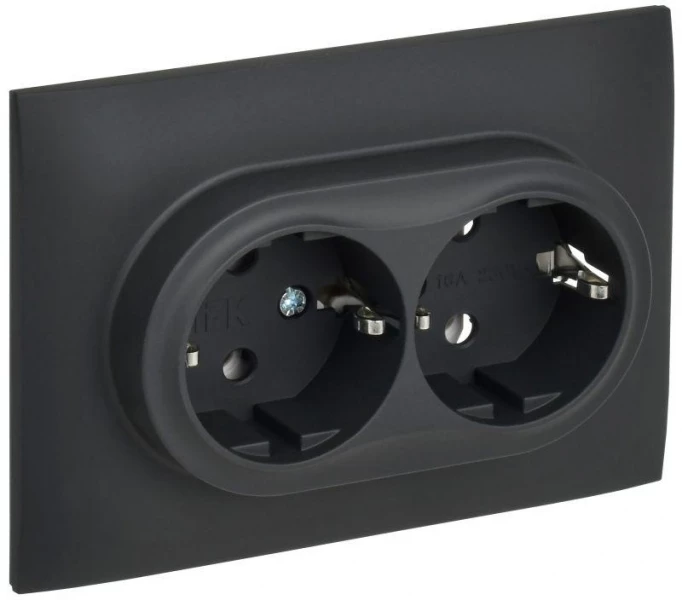 Розетка 2-м SKANDY 16А с заземл. без защ. шторок в сборе SK-R08G графит IEK SK-R21-16-K53-F ТехноИмпульс