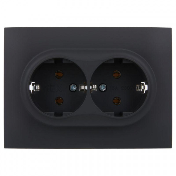 Розетка 2-м SKANDY 16А с заземл. без защ. шторок в сборе SK-R08G графит IEK SK-R21-16-K53-F ТехноИмпульс