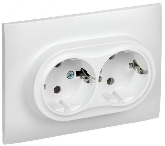 Розетка 2-м SKANDY 16А с заземл. без защ. шторок в сборе SK-R08W арктич. бел. IEK SK-R21-16-K01-F ТехноИмпульс